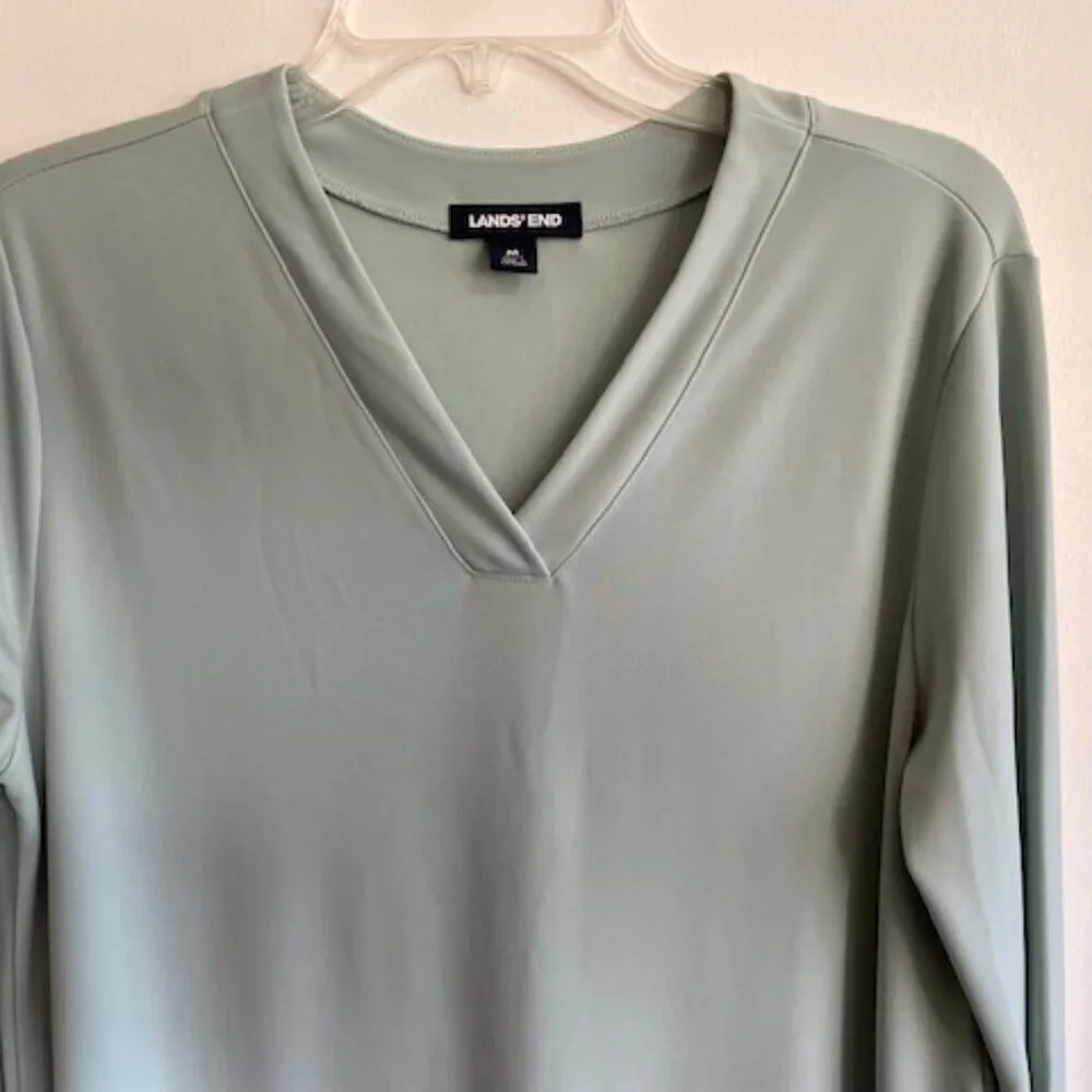 LAND'S END Sleep Shirt Nightgown Jersey Long Sleeve V Neck Green